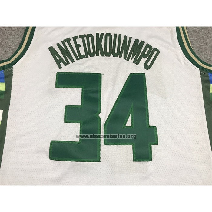 Camiseta Milwaukee Bucks Giannis Antetokounmpo NO 34 Ciudad 2021-22 Blanco